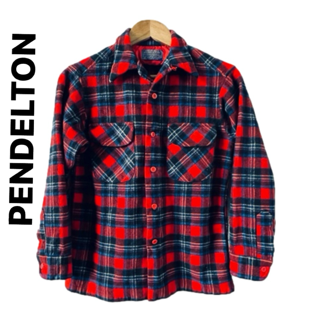 VINTAGE PENDLETON 100% Wool Plaid Button Up Red & Blue Women’s Size Medium